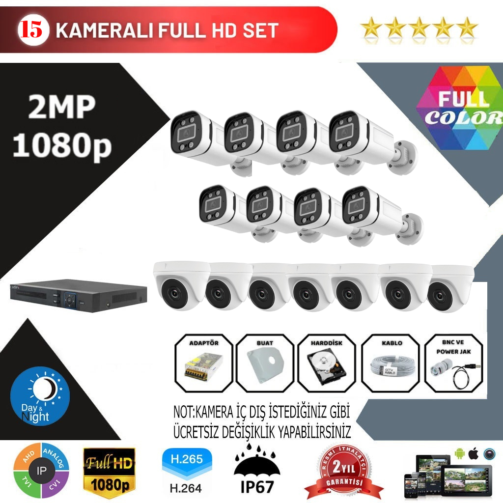 15 Kameralı 2MP Kamera Seti