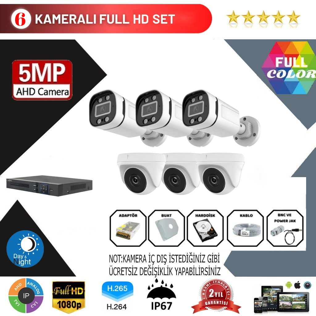 6 Kameralı 5MP Kurulum Dahil