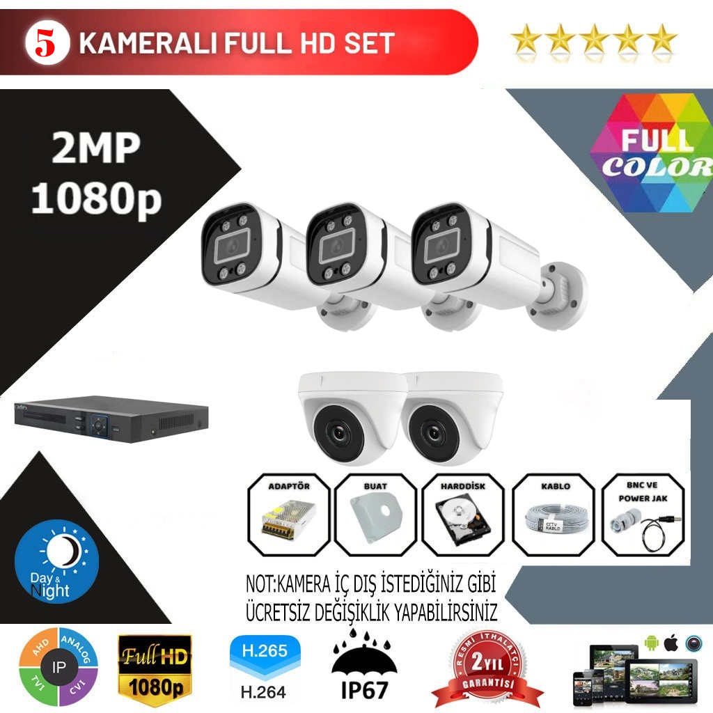 5 Kameralı 2MP Kamera Seti