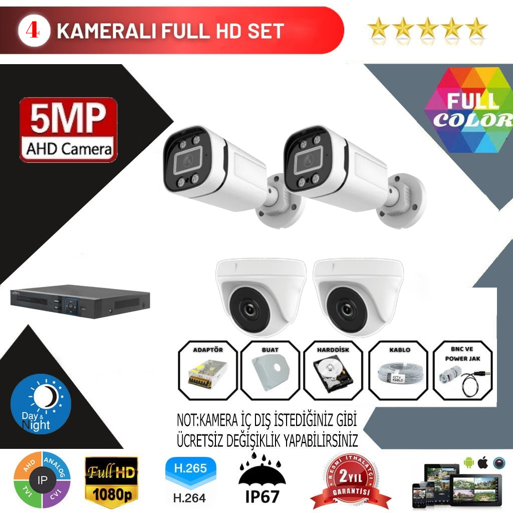 4 Kameralı 5MP Kurulum Dahil