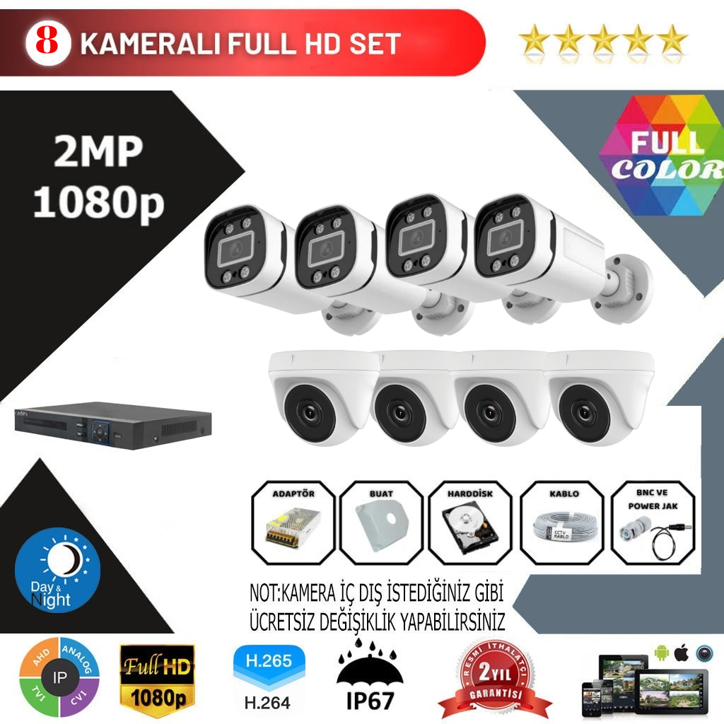 8 Kameralı 2MP Kamera Seti