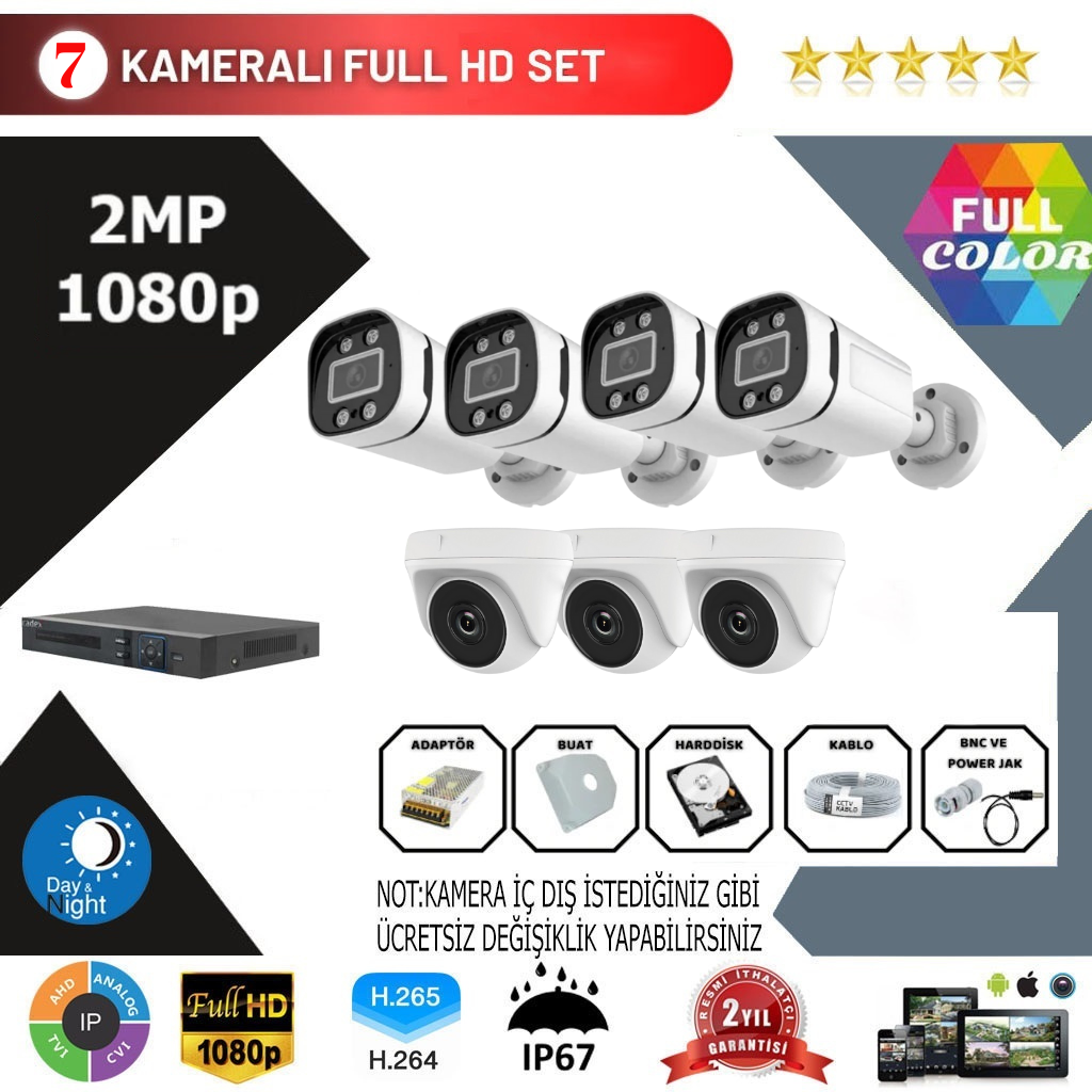 7 Kameralı 2MP Kamera Seti