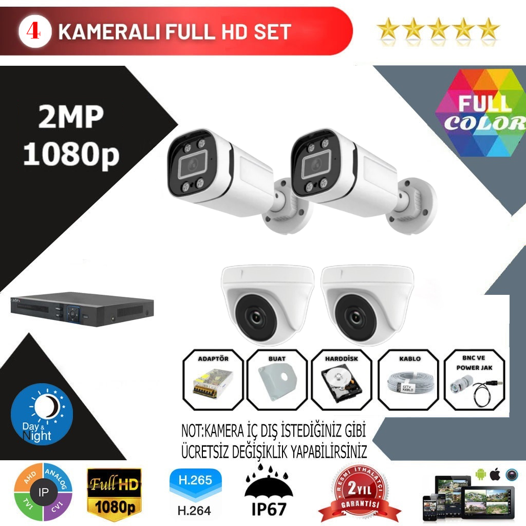 4 Kameralı 2MP Kamera Seti