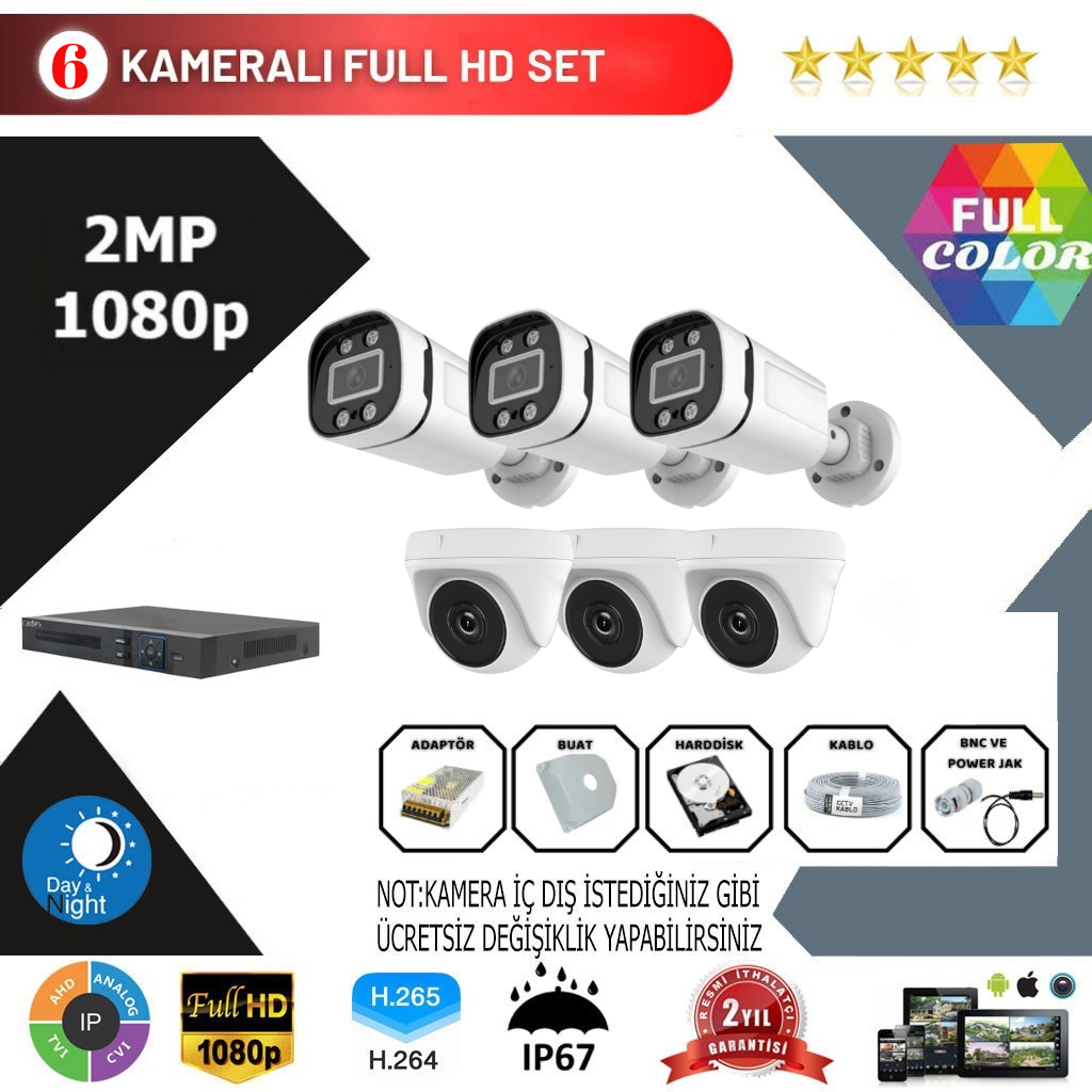 6 Kameralı 2MP Kamera Seti
