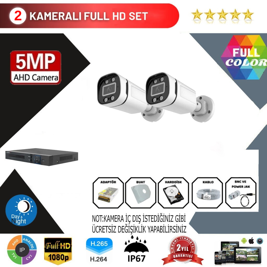 2 Kameralı 5MP Kurulum Dahil